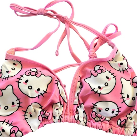 Boutique Hello Kitty 2PC Triangle Bikini Swimsuit Sz. XL JR Pink White Tied Hip - Picture 5 of 7